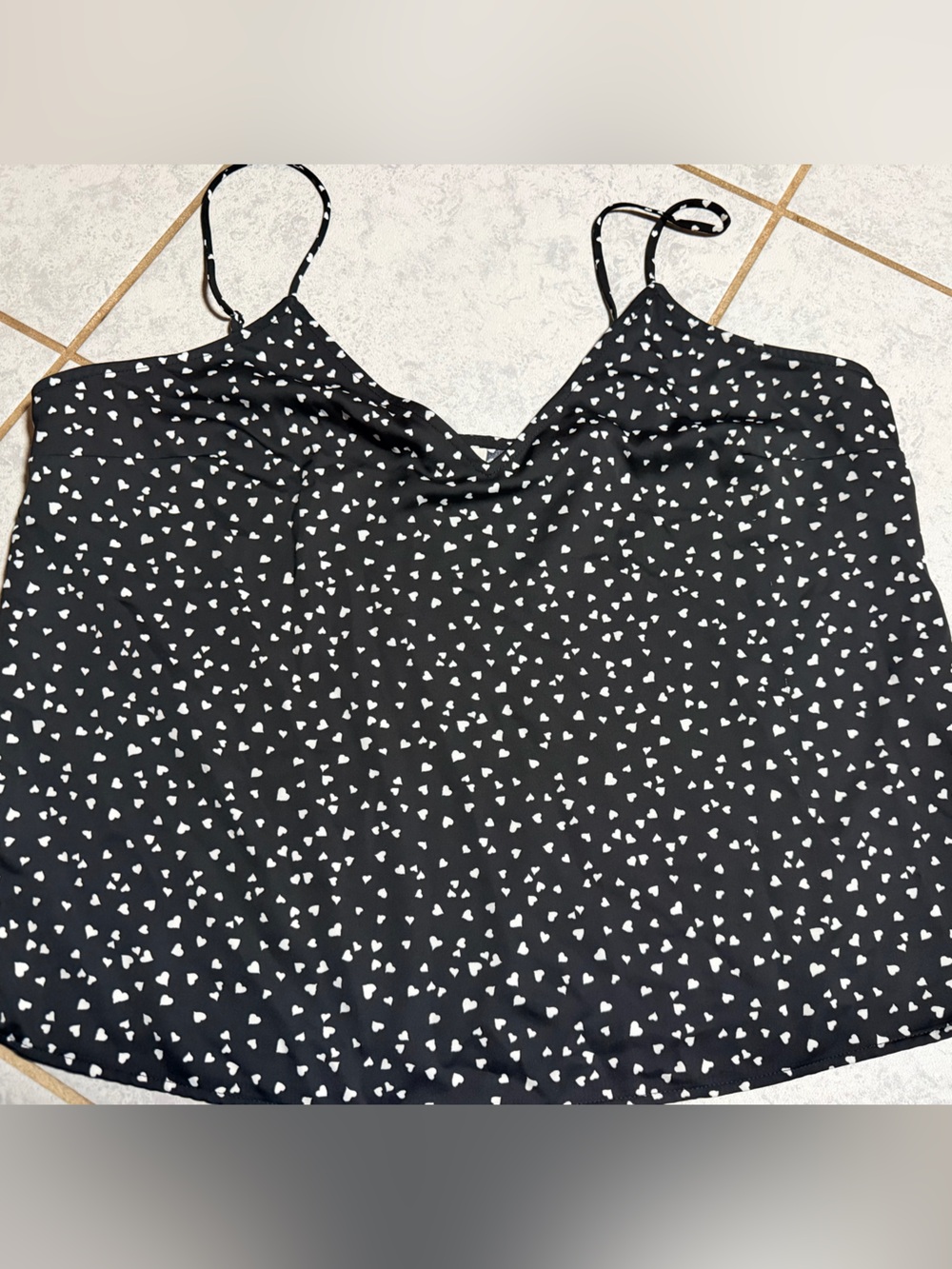 a new day Black Tank Top with White Heart Print